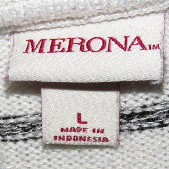 Merona Black & White Striped Long-Sleeve V-Neck Pullover Sweater Size L (C1546) - Picture 6 of 7